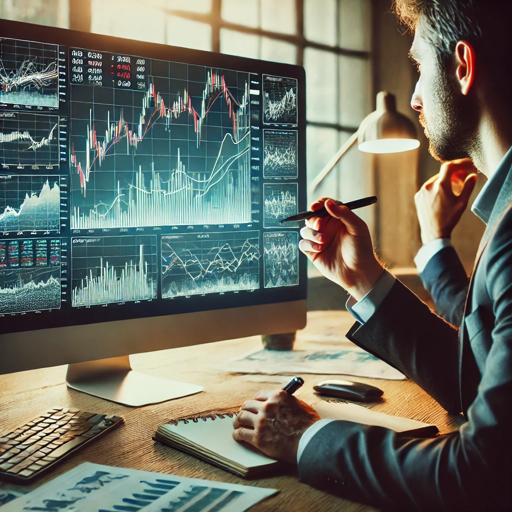 Investor analyzing stock market charts to avoid common mistakes when investing in stocks.