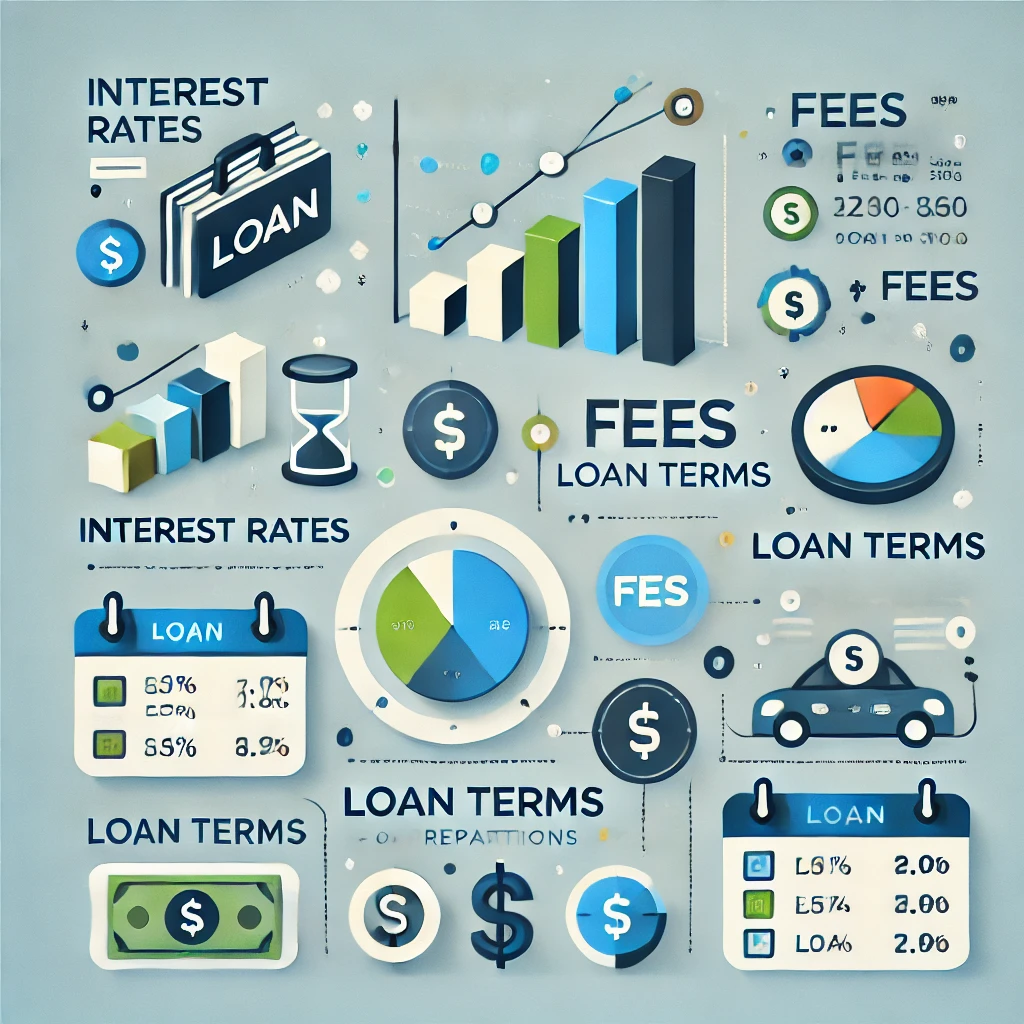 A comparison chart showcasing key elements like interest rates, fees, and terms in loan offers.