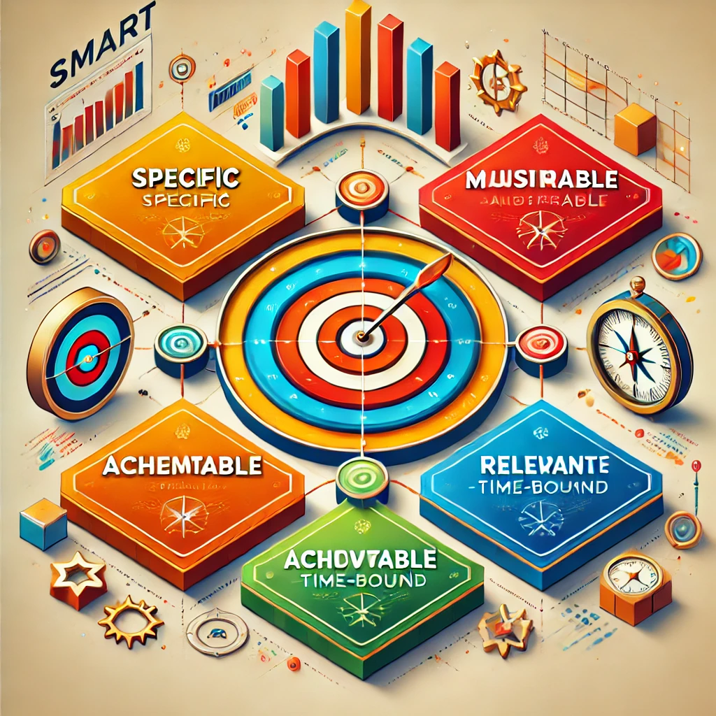 Visual representation of setting SMART goals for business success, showcasing the SMART framework.