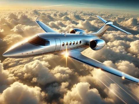 Private jet flying high with luxury private jet insurance coverage ensuring protection