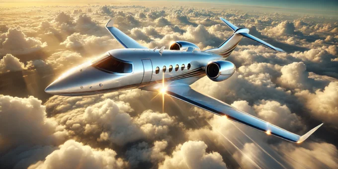 Private jet flying high with luxury private jet insurance coverage ensuring protection